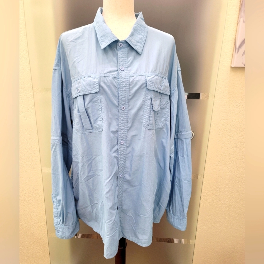 Mens 2XL Light Blue Button-Up Fishing/Camping/Sportsman Shirt